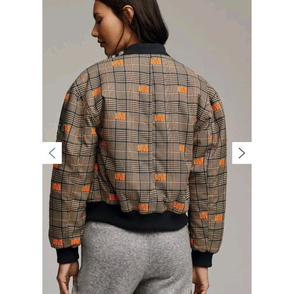 Sz XL ANTHROPOLOGIE AVEC LES FILLES Embroidered LOVE Bomber Jacket Women Plaid